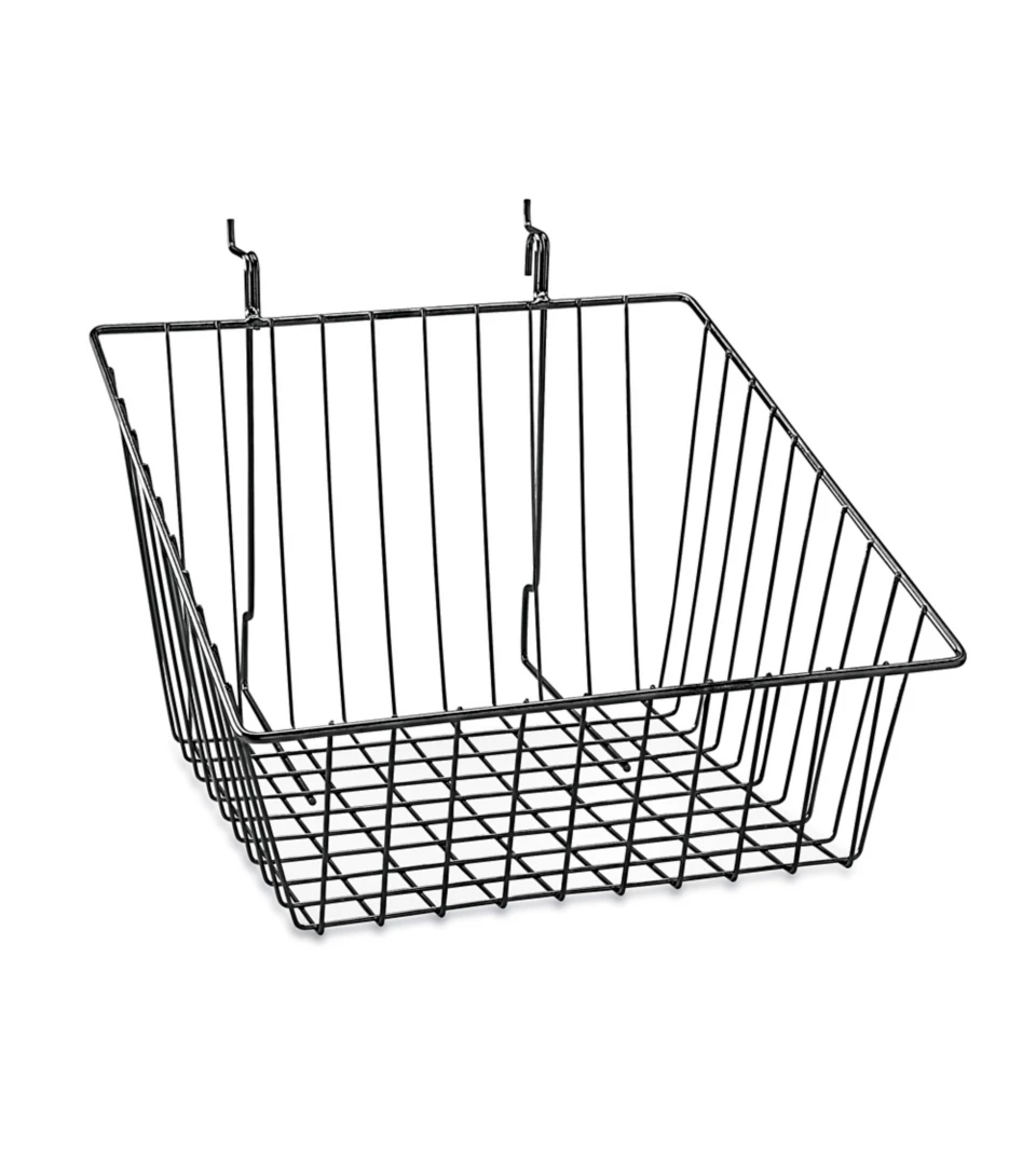 12" L x  12 " W x  8" H Mini Slanted Wire Basket For Gridwall ,Slatwall Grid Panels,Pegboard And Gondola Shelving - White/Black @5 PCS Per Carton