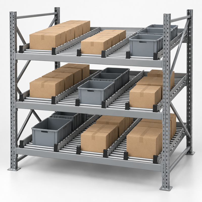Carton Flow Racking product concept render