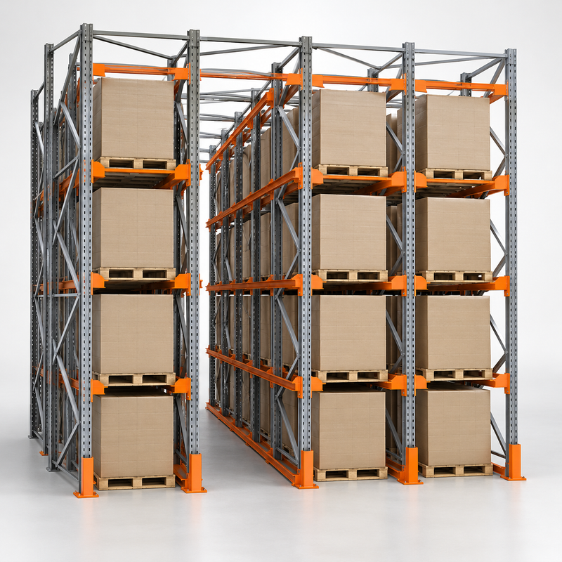 Drive-In and Drive-Through Pallet Racking product concept render