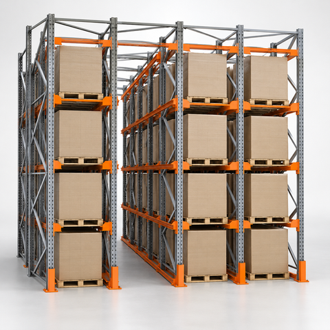 Drive-In and Drive-Through Pallet Racking product concept render