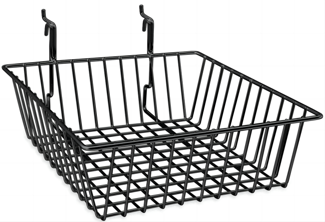 Special Offer 12" L x  12 " W x  4" H  Wire Basket For Gridwall Slatwall Pegboard And Gondola Shelving - Black @6 PCS Per Carton