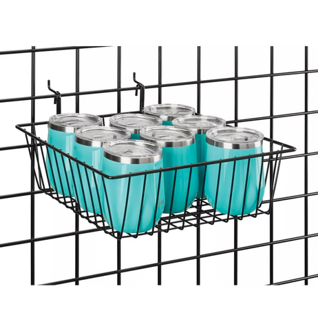 Special Offer 12" L x  12 " W x  4" H  Wire Basket For Gridwall Slatwall Pegboard And Gondola Shelving - Black @6 PCS Per Carton