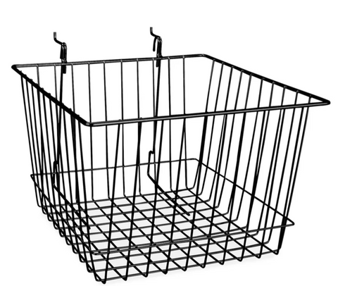 Special Offer 12" L x  12 " W x  8" H  Wire Basket For GridwallSlatwall Pegboard And Gondola Shelving - Black @6 PCS Per Carton