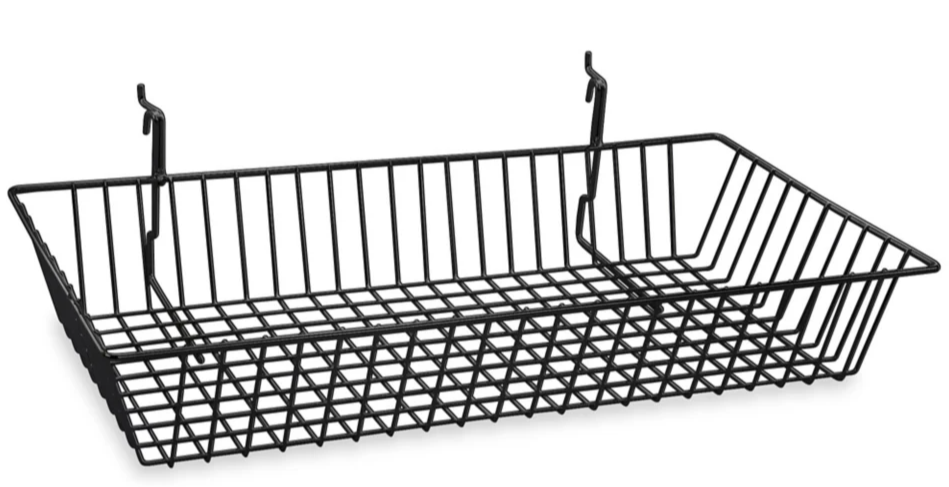 Special Offer 24" L x  12" W  x  4" H  Wire Basket For GridwallSlatwall Pegboard And Gondola Shelving - Black @6 PCS Per Carton