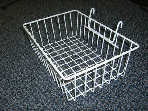 12" L x  8 " W x  4"H  Wire Basket For Gridwall Slatwall Wire Grid Panels Pegboard And Gondola Shelving- White/Black @5 PCS Per Carton