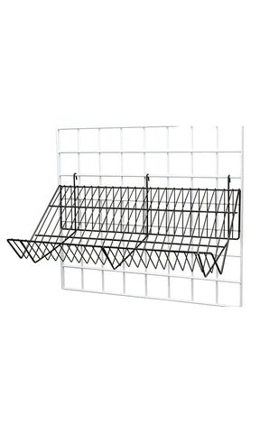 24" L x 12'' D x 6.5'' H DownSlope Wire Shelf  With 4'' Slanted Front Lip For Gridwall,Slatwall And Pegboard - White/Black @6 PCS Per Carton