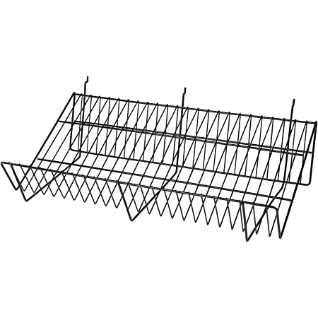 24" L x 12'' D x 6.5'' H DownSlope Wire Shelf  With 4'' Slanted Front Lip For Gridwall,Slatwall And Pegboard - White/Black @6 PCS Per Carton
