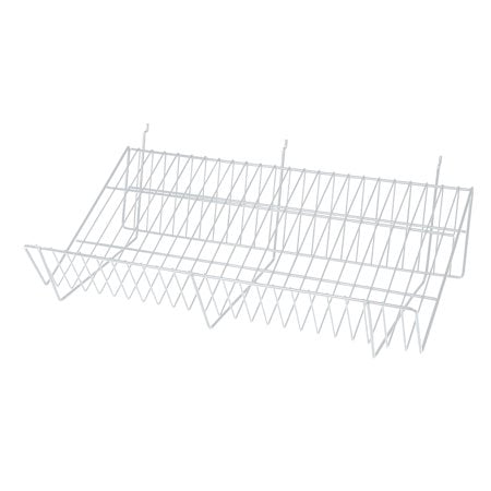 24" L x 12'' D x 6.5'' H DownSlope Wire Shelf  With 4'' Slanted Front Lip For Gridwall,Slatwall And Pegboard - White/Black @6 PCS Per Carton