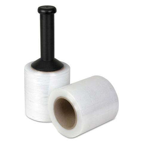3'' W x 1000Ft L x 80 Gauge Stretch Film With Plastic Handle - Core Size 3 inch @18 Rolls Per Carton