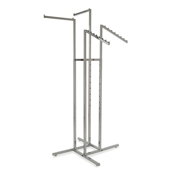 4 Way Adjustable Clothing Rack with 2 Straight Arms and 2 Slant Arms - Chrome/Black @1PC Per Carton