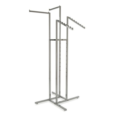 4 Way Adjustable Clothing Rack with 2 Straight Arms and 2 Slant Arms - Chrome/Black @1PC Per Carton