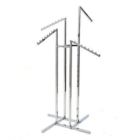 4 Way Adjustable Clothing Rack with 4 Slant Arms - Chrome/Black @1PC Per Carton