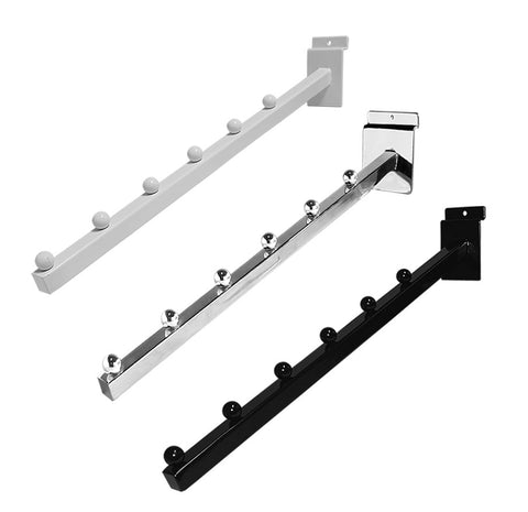 16'' L Waterfall Faceout Square Tube with 6 Balls For Gridwall Slatwall And Slat Grid Panels - White/Black/Chrome @25 PCS Per Carton