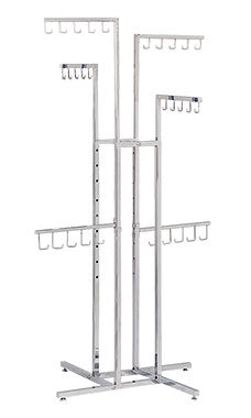 4 Way Adjustable Handbag Rack with J Hooks - Chrome @1PC Per Carton