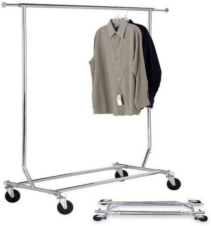 Special Offer 48"L X 24"W X 56-66"H Salesman's Collapsible Portable Clothing Rack ,Single Rolling Round Tubing - Chrome @1PC/CTN
