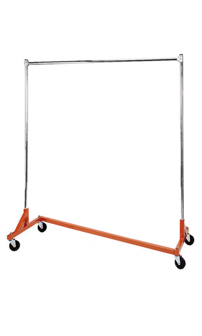 Special Offer 63'' L x 24'' W x 66''H Heavy-Duty Single Rail Rolling Z Truck Clothing Rack - Orange/Black @1 PC Per Carton